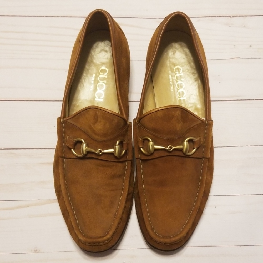 Gucci Tan Suede Loafers with Horsebit Detail